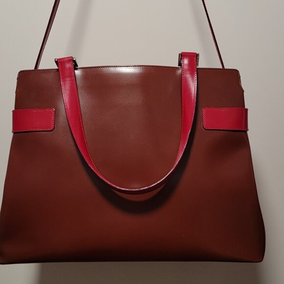 Salvatore Ferragamo Patent Leather Tote Purse Cognac Burgundy Red Gold Crossbody - Picture 5 of 17